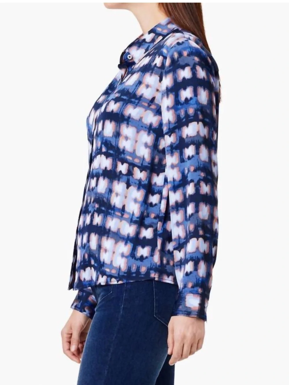 Women’s Nic + Zoe Shibori Glow Blue Patterned Button-Front Blouse, size medium